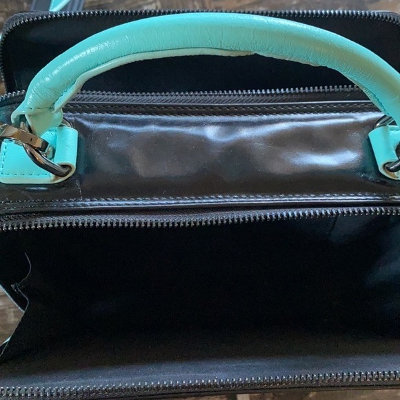 Leather Crossbody Bag Purse Black Blue Top Handle Square‎ Zip - Picture 13 of 14